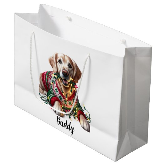 Feestelijke Gouden Retriever Kerst Gift Bag Groot Cadeauzakje (Voorkant Gekanteld)