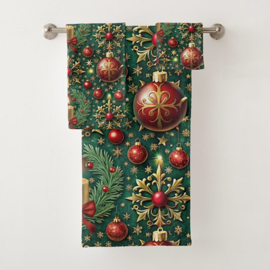 Feestelijke Gouden Rode Ornamenten Sneeuwvlokken K Bad Handdoek (Insitu)