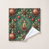 Feestelijke Gouden Rode Ornamenten Sneeuwvlokken K Bad Handdoek (Wasdoekje)