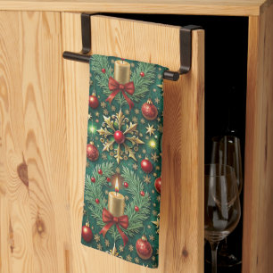 Feestelijke Gouden Rode Ornamenten Sneeuwvlokken K Theedoek