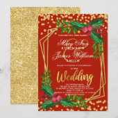 Feestelijke Gouden Rood Vakantie Kerst Huwelijk Ho Kaart (Voorkant / Achterkant)