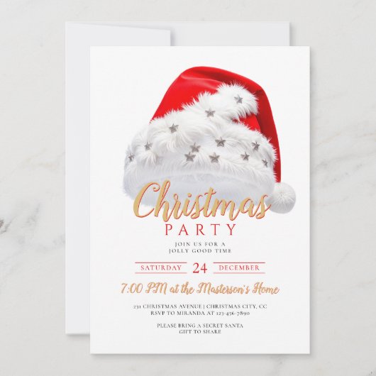 Feestelijke gouden script kerstmuts kerstfeest kaart (Voorkant)