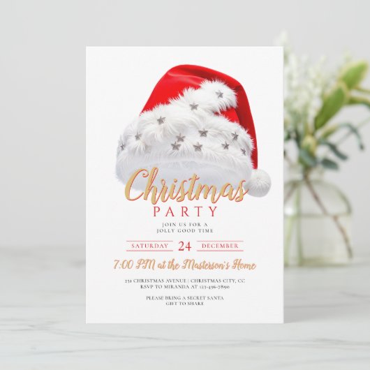 Feestelijke gouden script kerstmuts kerstfeest kaart (Staand voorkant)