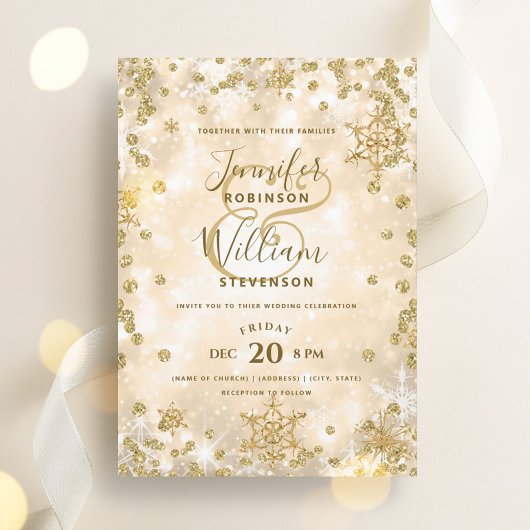 Feestelijke Gouden SPARKLE Elegante Winter Wedding Kaart