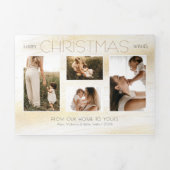 Feestelijke gouden sterrenstof Kerstmis Multi-foto Drieluik Wenskaart (Cover)