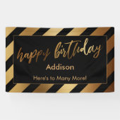 Feestelijke gouden strepen op Black Happy Birthday Spandoek (Horizontaal)
