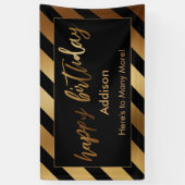 Feestelijke gouden strepen op Black Happy Birthday Spandoek (Verticaal)
