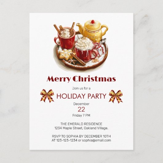 Feestelijke Gouden theeset, met warme Choco, Kerst Briefkaart (Voorkant)