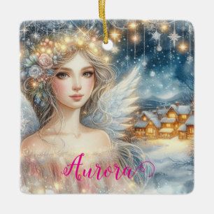 Feestelijke Gouden Waterverf Ethische Vorst Sneeuw Keramisch Ornament