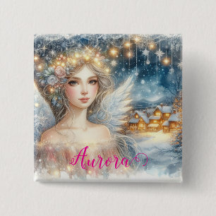 Feestelijke Gouden Waterverf Ethische Vorst Sneeuw Vierkante Button 5,1 Cm