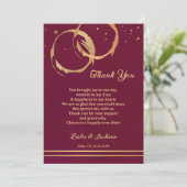 Feestelijke gouden wijn bruiloft foto bedankkaart (Staand voorkant)