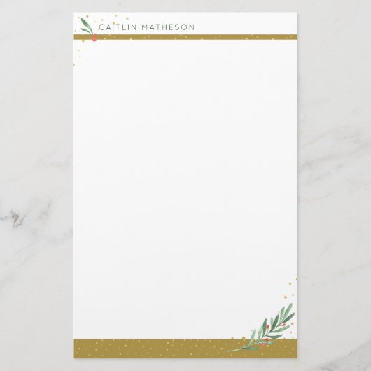 Feestelijke gouden winter groen kerstvakantie briefpapier (Voorkant)