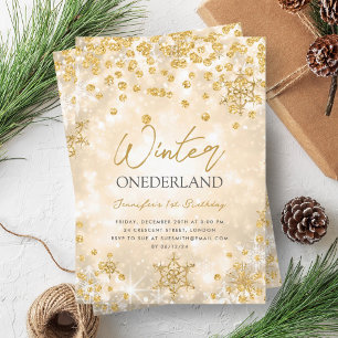 Feestelijke gouden winter ONEDERLAND 1e verjaardag Kaart