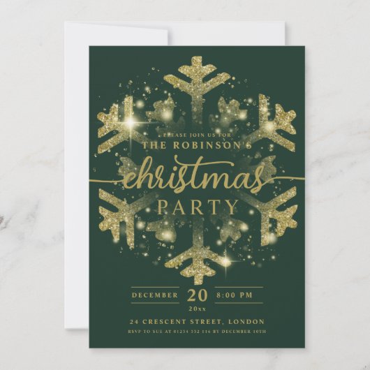 Feestelijke Gouden Winter Sneeuwvlok Kerstgroen Kaart (Voorkant)