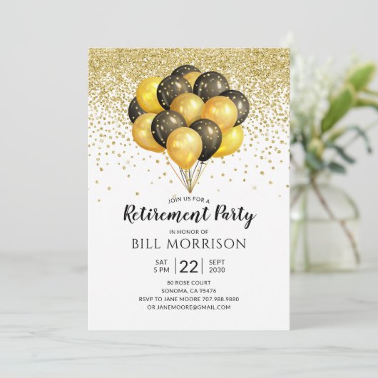 Feestelijke Gouden Zwart Wit Uitnodiging tot pensi (Staand voorkant)