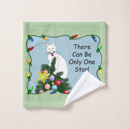 Feestelijke Grappige Kerstboom Grappige Witte Kat  Bad Handdoek (Wasdoekje)