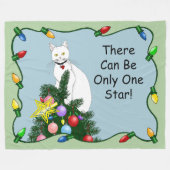 Feestelijke Grappige Kerstboom Grappige Witte Kat Fleece Deken (Voorkant (Horizontaal))