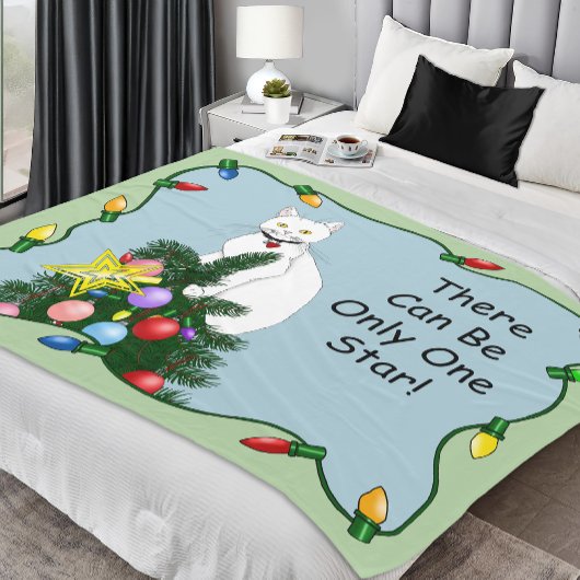 Feestelijke Grappige Kerstboom Grappige Witte Kat Fleece Deken