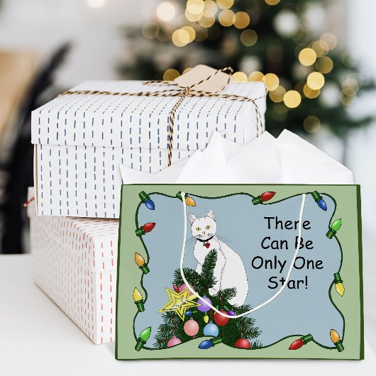 Feestelijke Grappige Kerstboom Grappige Witte Kat Groot Cadeauzakje