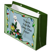 Feestelijke Grappige Kerstboom Grappige Witte Kat Groot Cadeauzakje (Voorkant Gekanteld)