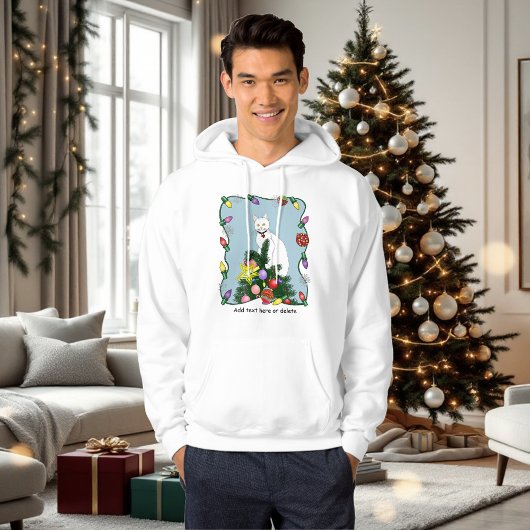 Feestelijke Grappige Kerstboom Grappige Witte Kat Hoodie