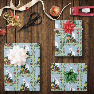 Feestelijke Grappige Kerstboom Grappige Witte Kat Inpakpapier Vel