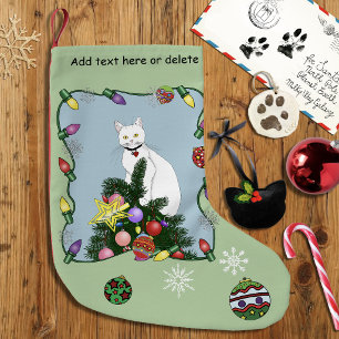 Feestelijke Grappige Kerstboom Grappige Witte Kat Kleine Kerstsok
