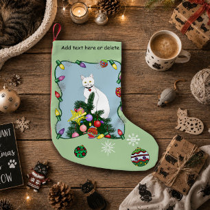 Feestelijke Grappige Kerstboom Grappige Witte Kat Kleine Kerstsok
