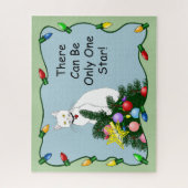 Feestelijke Grappige Kerstboom Grappige Witte Kat Legpuzzel (Verticaal)