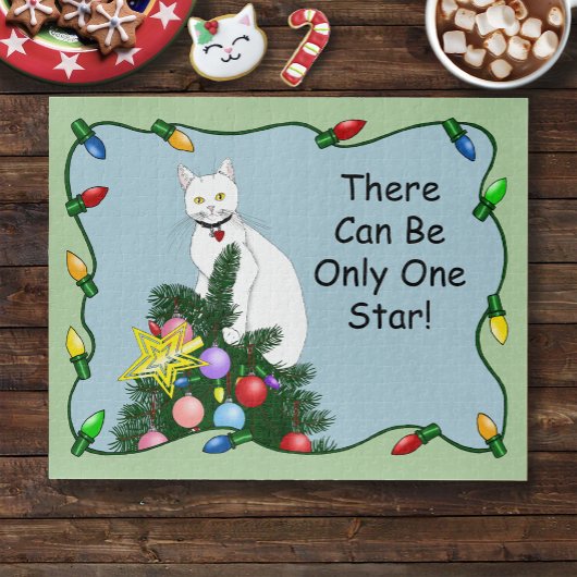 Feestelijke Grappige Kerstboom Grappige Witte Kat Legpuzzel