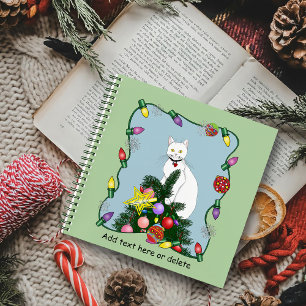 Feestelijke Grappige Kerstboom Grappige Witte Kat Notitieboek