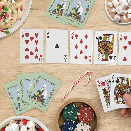 Feestelijke Grappige Kerstboom Grappige Witte Kat  Pokerkaarten