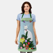 Feestelijke Grappige Kerstboom Grappige Witte Kat Schort (Gedragen)