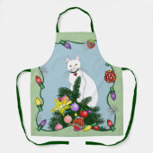 Feestelijke Grappige Kerstboom Grappige Witte Kat Schort (Voorkant)