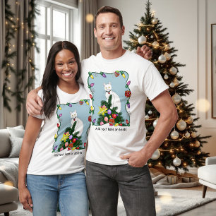 Feestelijke Grappige Kerstboom Grappige Witte Kat T-shirt