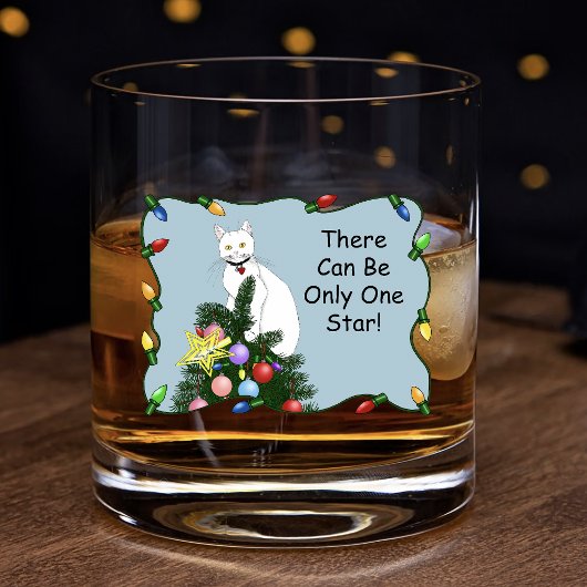 Feestelijke Grappige Kerstboom Grappige Witte Kat Whisky Glas