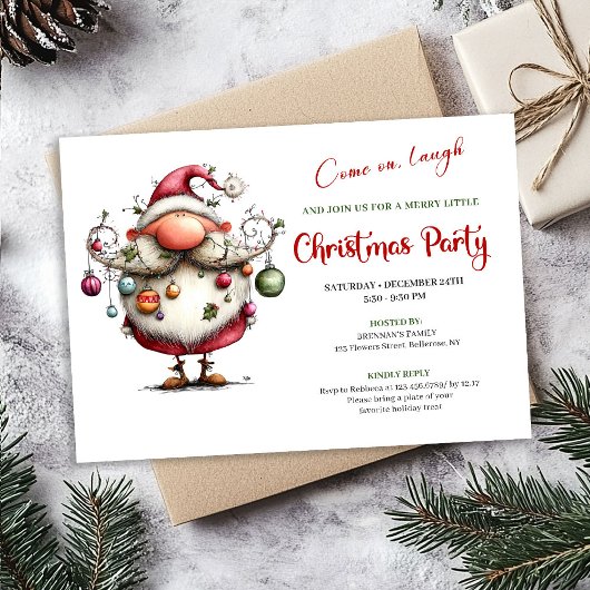 Feestelijke Grappige Kerstman Hand Lettered Feest  Kaart