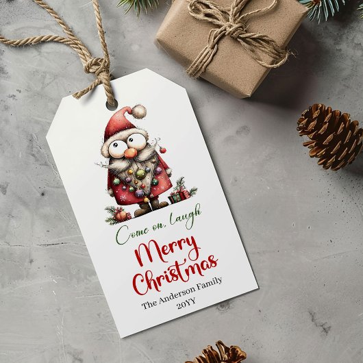 Feestelijke Grappige Kerstman Handgetekende Gift T Cadeaulabel