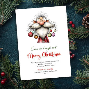 Feestelijke Grappige Kerstman Handgetekende Rode G Feestdagenkaart
