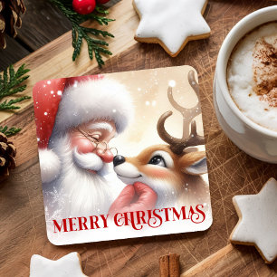 Feestelijke Grappige Kerstman Rudolph Kerst Drank  Kartonnen Onderzetters
