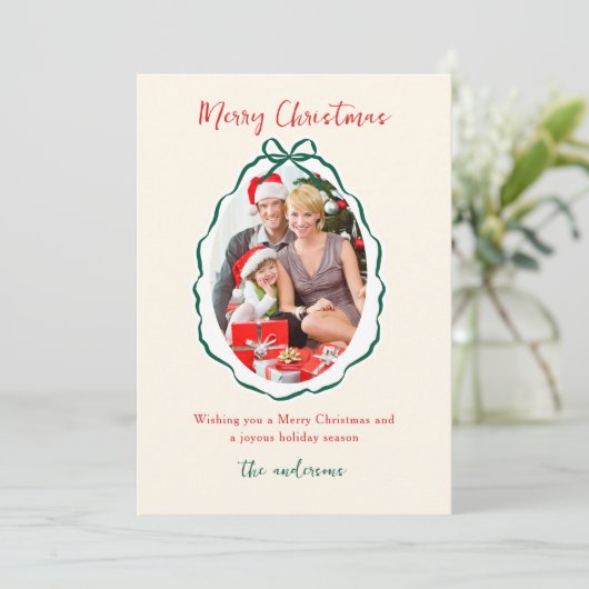 Feestelijke Green Bow Lijst Foto Kerst Feestdagenkaart (Staand voorkant)