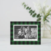 Feestelijke Green Buffalo Plaid Single Foto Kerst Briefkaart (Staand voorkant)