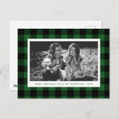 Feestelijke Green Buffalo Plaid Single Foto Kerst Briefkaart (Voorkant / Achterkant)