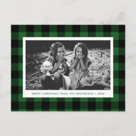Feestelijke Green Buffalo Plaid Single Foto Kerst Briefkaart