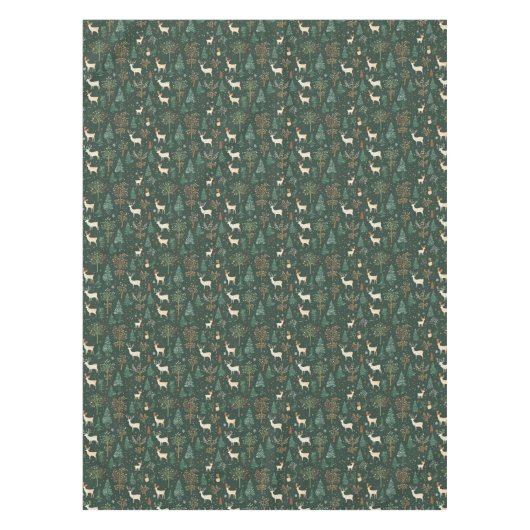 Feestelijke Green Deer Woodland Pattern Tafelkleed (Voorkant)