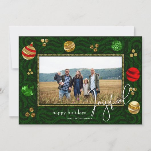 Feestelijke Green & Gold Swirl Vakantie Fotokaart Kaart (Voorkant)