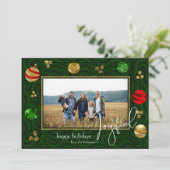 Feestelijke Green & Gold Swirl Vakantie Fotokaart Kaart (Staand voorkant)