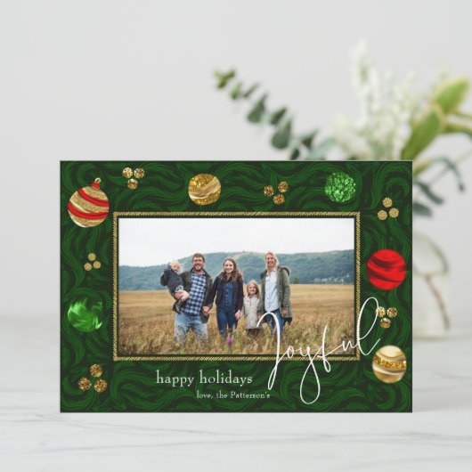 Feestelijke Green & Gold Swirl Vakantie Fotokaart Kaart (Staand voorkant)