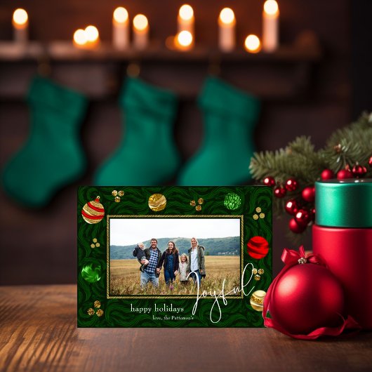 Feestelijke Green & Gold Swirl Vakantie Fotokaart Kaart