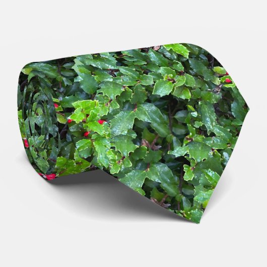 Feestelijke Green Holly en bessen kerst Stropdas (Opgerold)